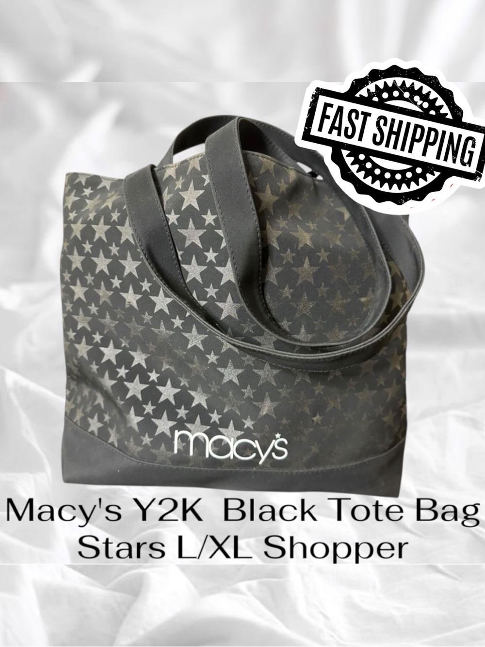 Macy's Y2K  Black Tote Bag Stars L/XL Shopper FAST SHIPPING